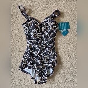 New Maxine Of Hollywood Floral Black and White Womens One Piece Size 14
